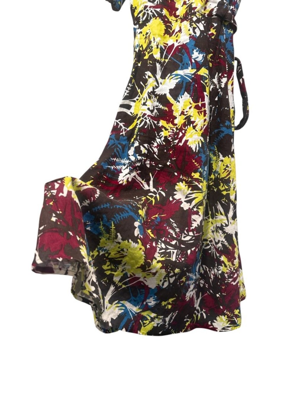 JH Hook 100% Linen Faux Wrap Midi Dress 10 Abstract Multicolor Artsy Coastal - Picture 10 of 13